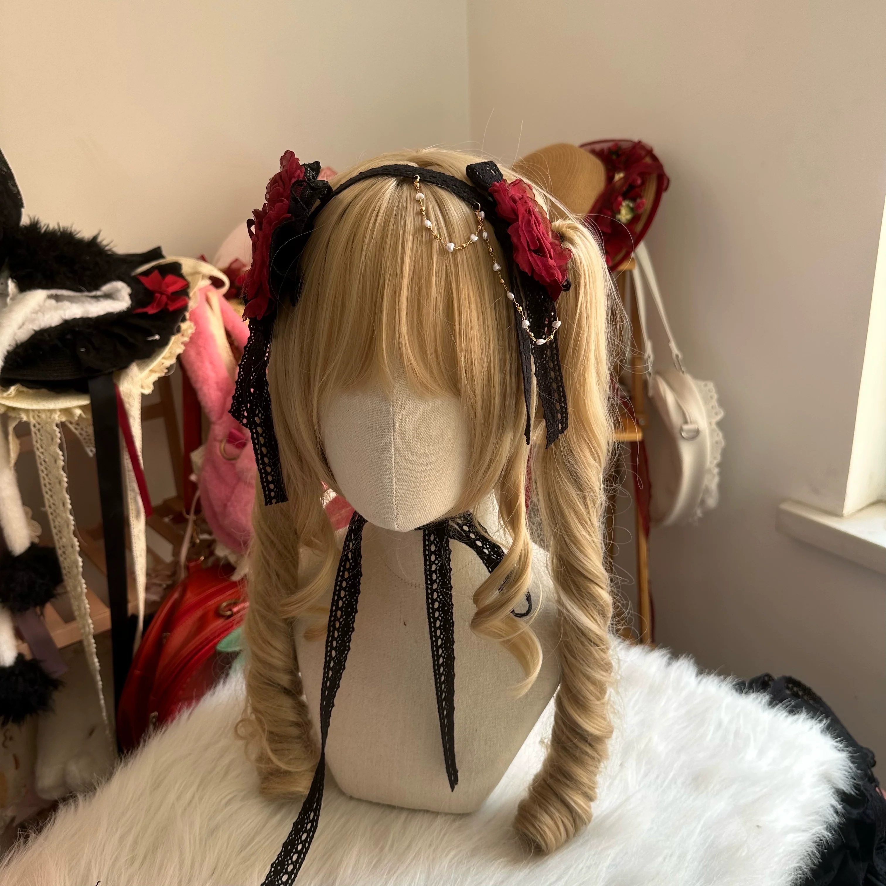 Elegant Lolita Rose Choker Handmade Headdress Set Multicolors - Image 3