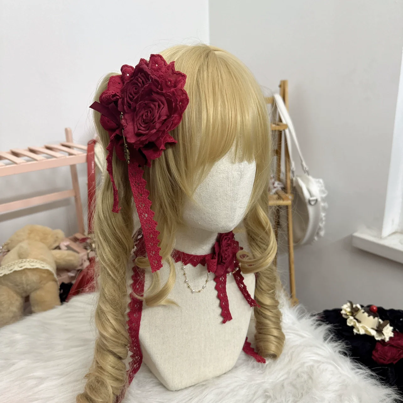 Elegant Lolita Rose Choker Handmade Headdress Set Multicolors - Image 4