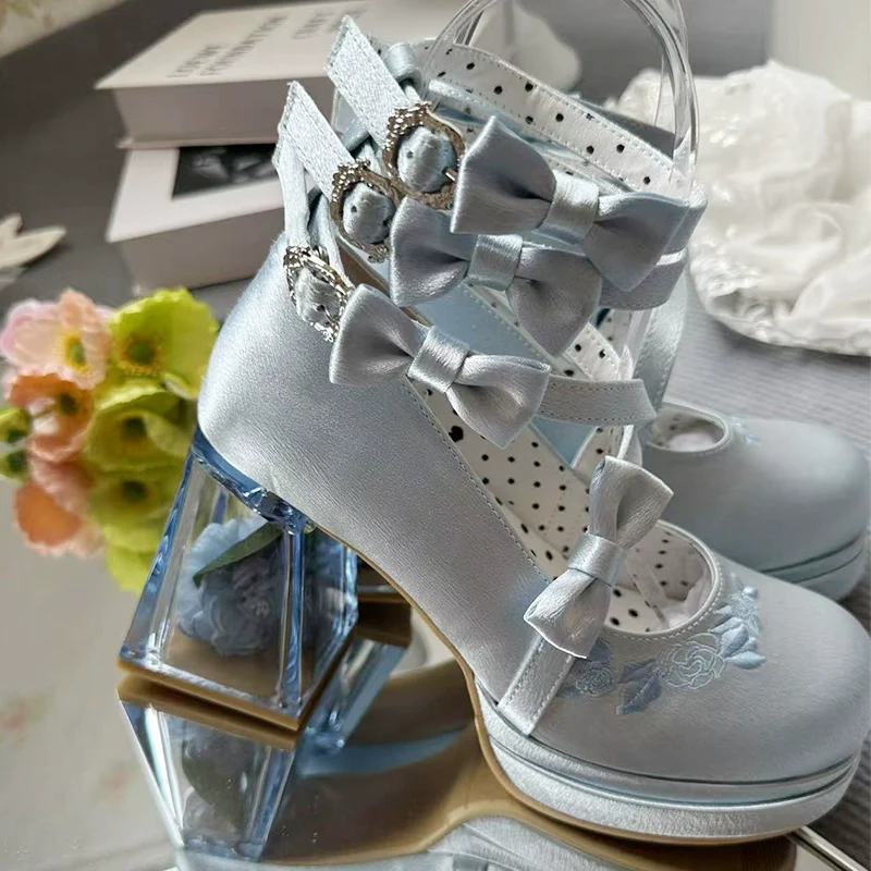 Panda Bear - Glass Floral House - Elegant Lolita Shoes,Transparent Heels with 3D Floral - Image 3