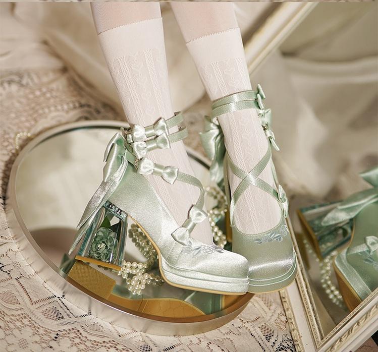 Panda Bear - Glass Floral House - Elegant Lolita Shoes,Transparent Heels with 3D Floral - Image 4