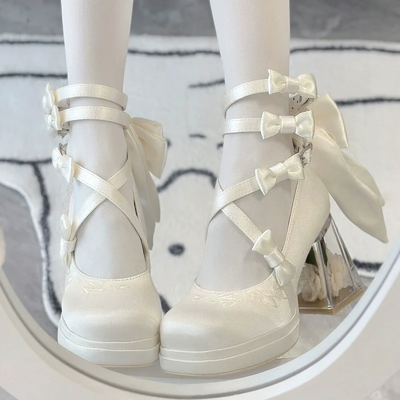 Panda Bear - Glass Floral House - Elegant Lolita Shoes,Transparent Heels with 3D Floral - Image 5
