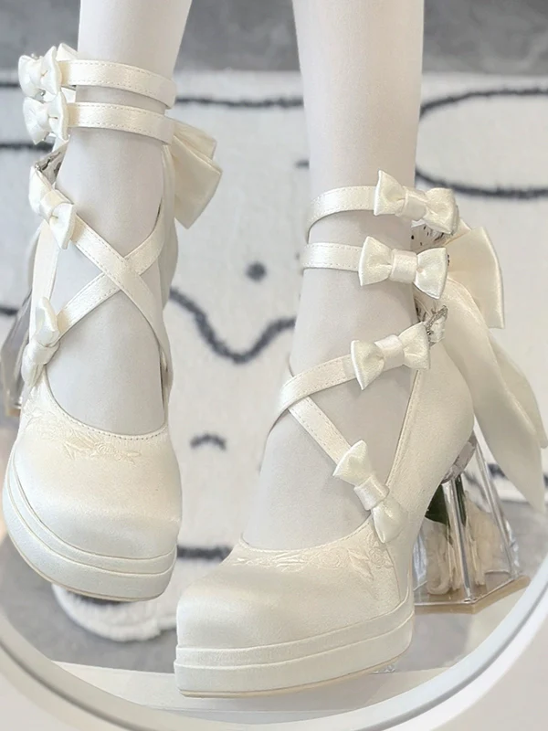 Panda Bear - Glass Floral House - Elegant Lolita Shoes,Transparent Heels with 3D Floral - Image 6