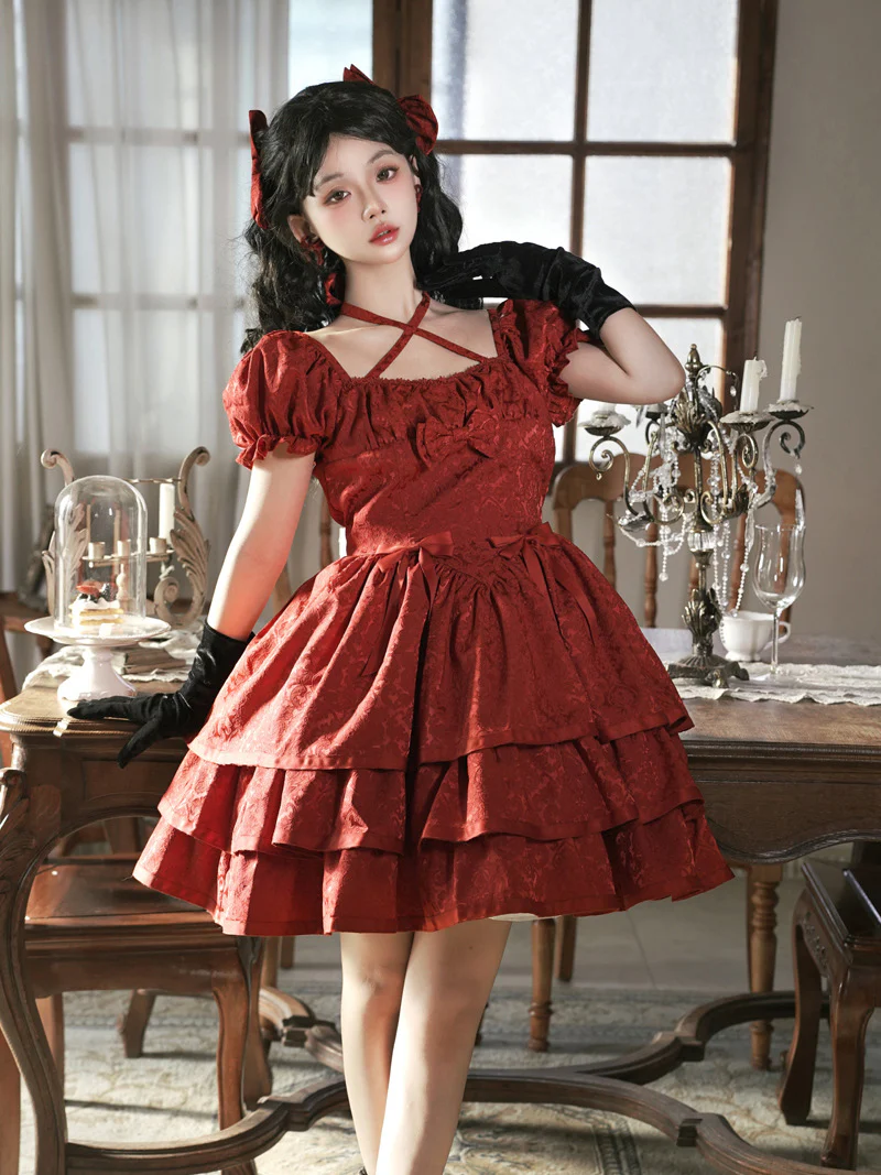 Eieyomi - Elegant Lolita Short Sleeve Red Dress