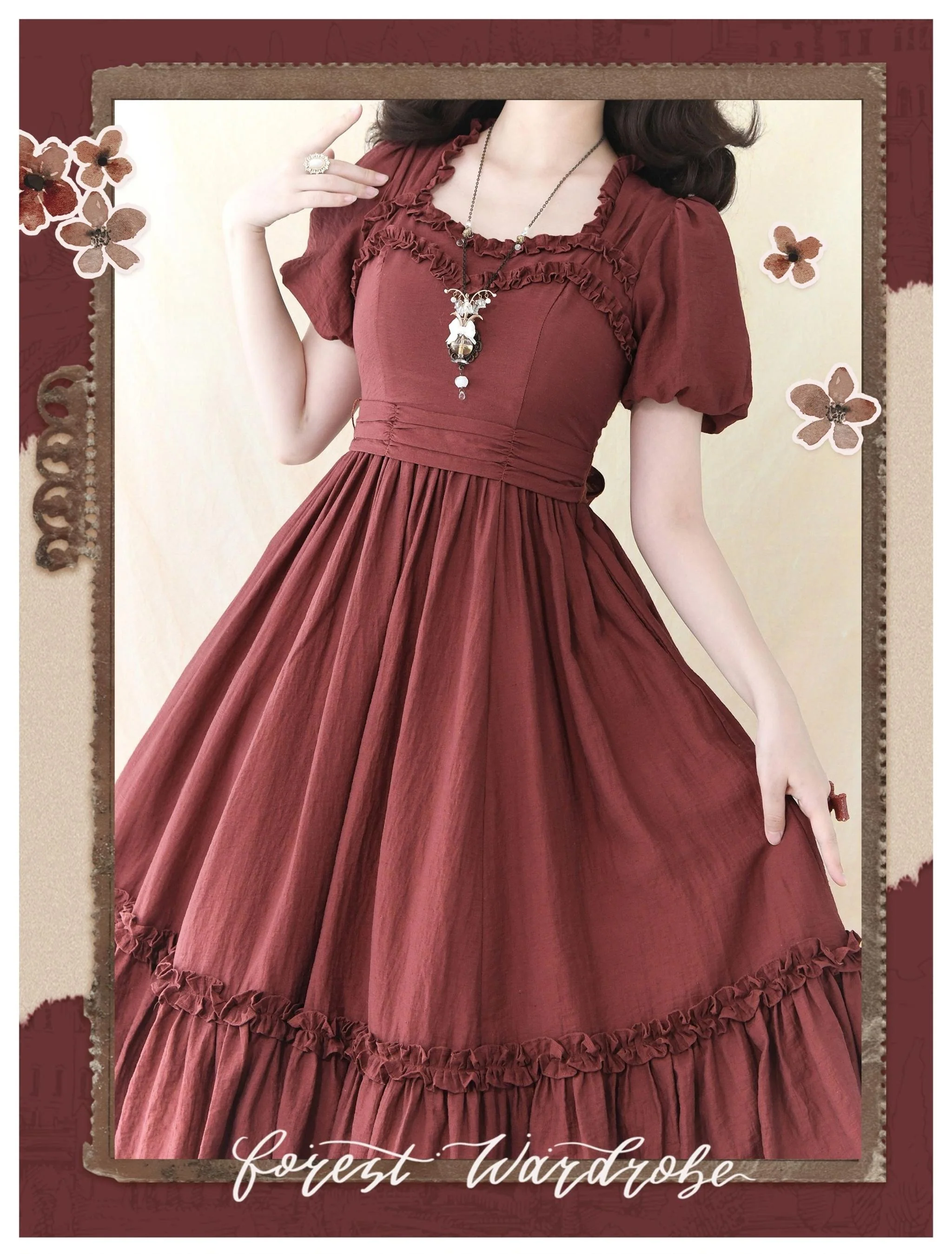 Forest Pastoral - Elegant Lolita Square Neck Long OP - Image 17