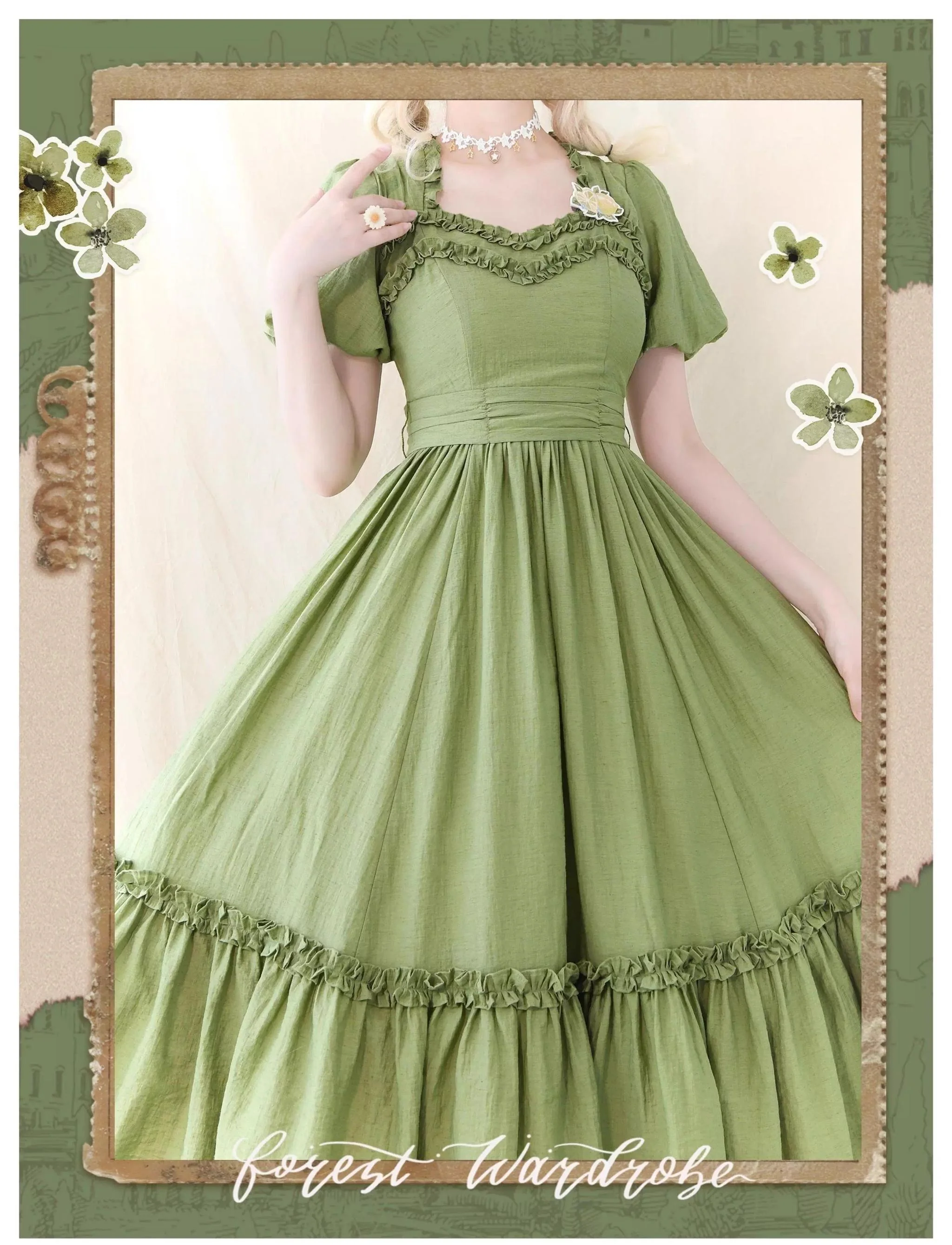 Forest Pastoral - Elegant Lolita Square Neck Long OP - Image 23