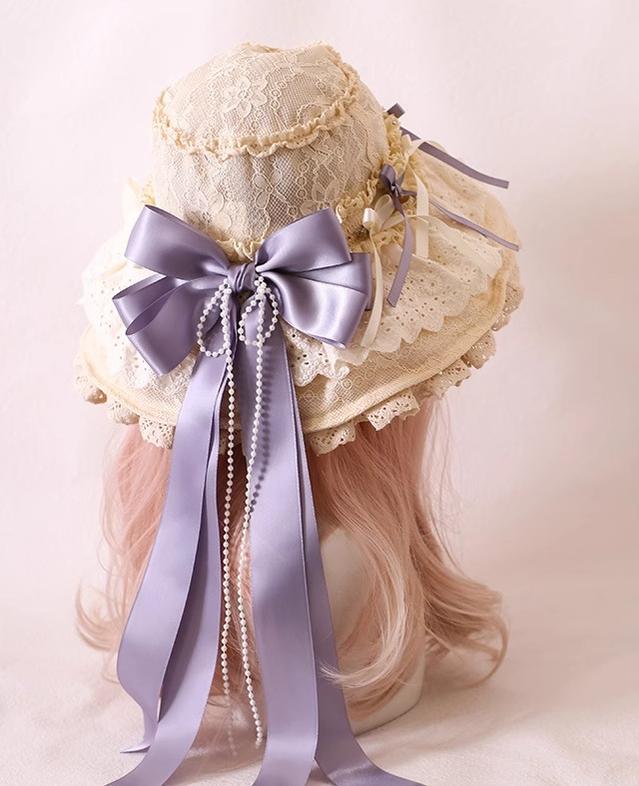 Xiaogui - Elegant Lolita Sunshade Hat Floral Bow Hats - Image 12