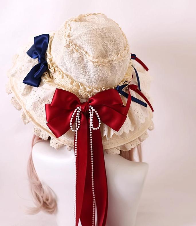 Xiaogui - Elegant Lolita Sunshade Hat Floral Bow Hats - Image 4