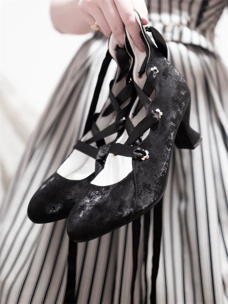 MR.Qiutian - Forbidden Dance - Elegant Lolita Velvet Shoes, Adjustable Lace-Up Straps - Image 14