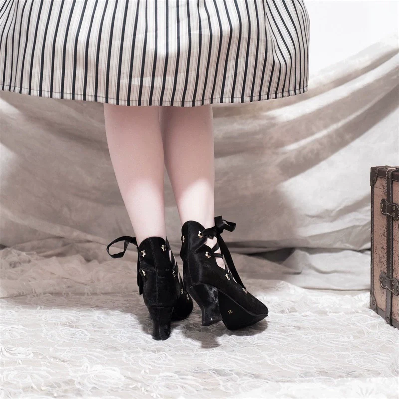 MR.Qiutian - Forbidden Dance - Elegant Lolita Velvet Shoes, Adjustable Lace-Up Straps - Image 17