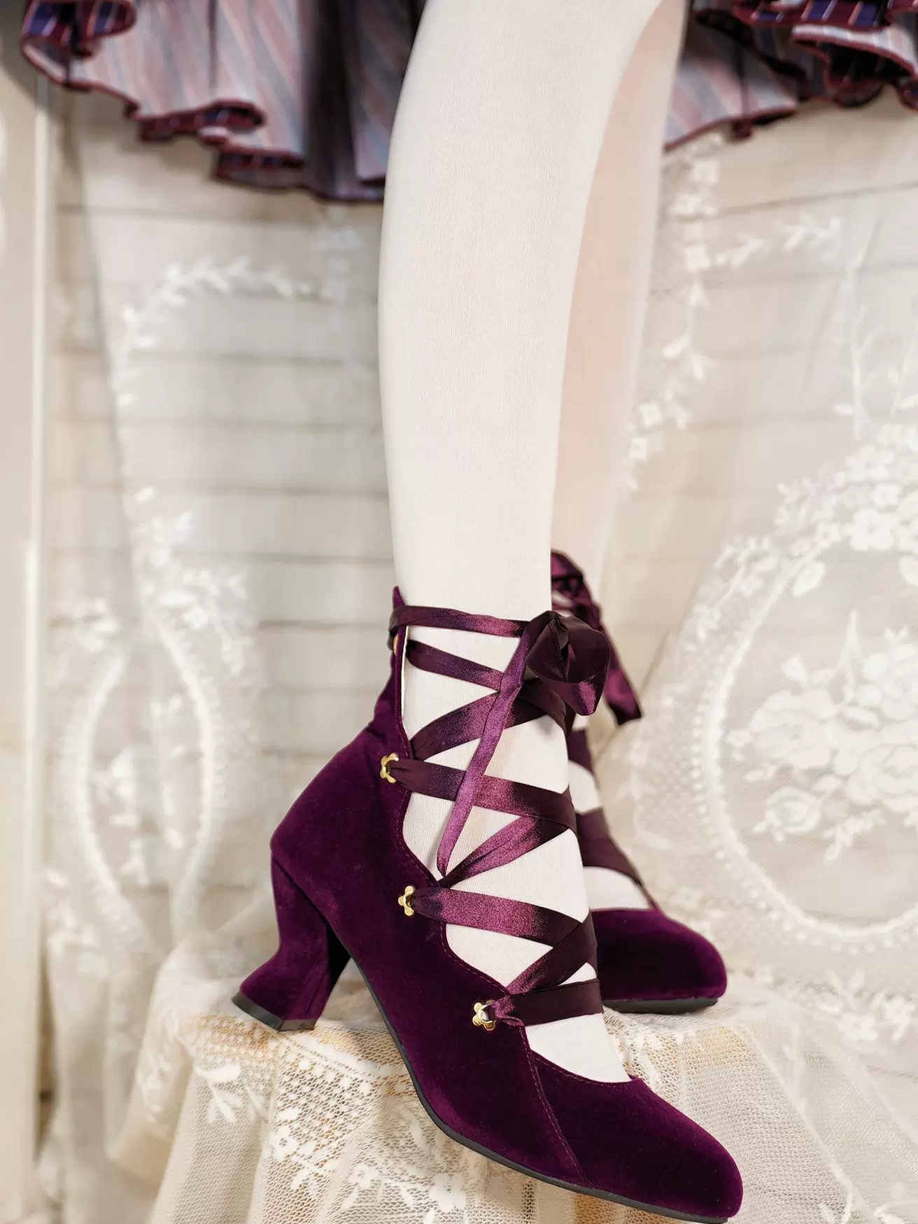 MR.Qiutian - Forbidden Dance - Elegant Lolita Velvet Shoes, Adjustable Lace-Up Straps - Image 3