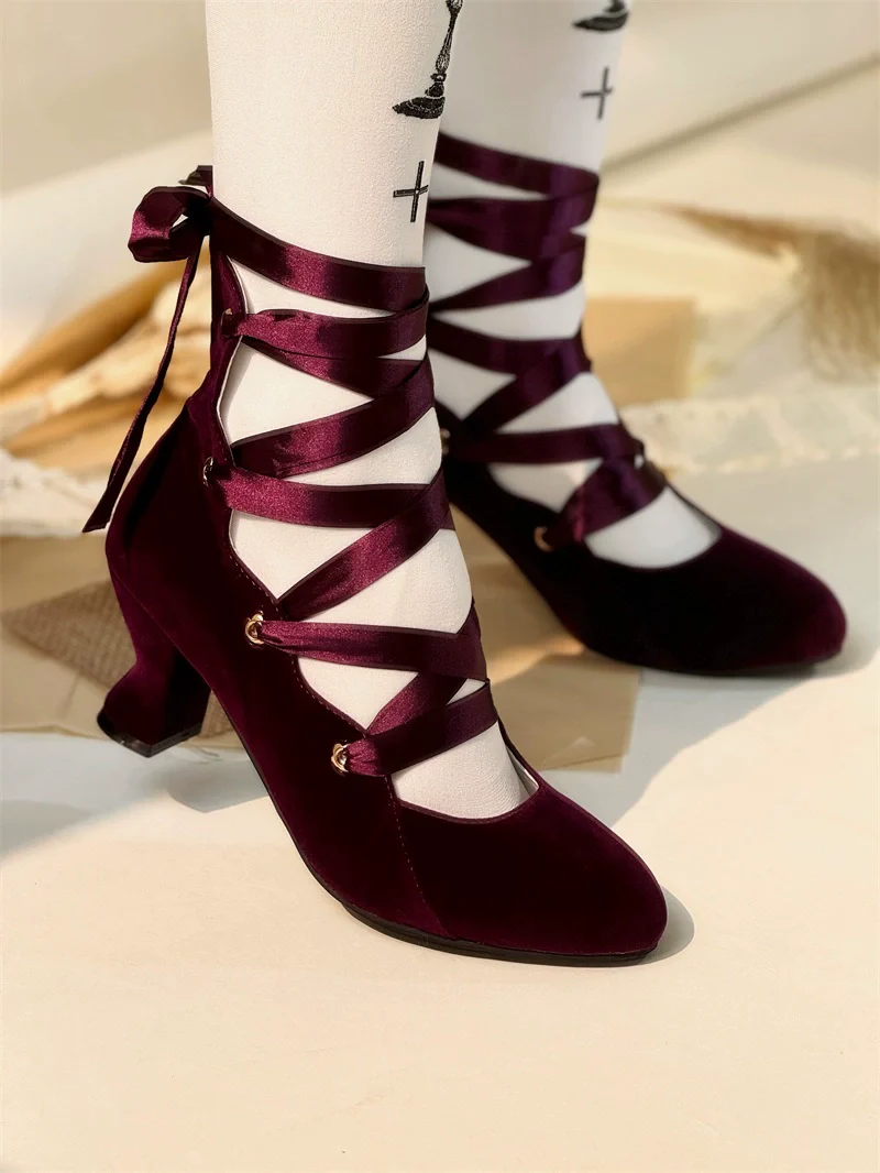 MR.Qiutian - Forbidden Dance - Elegant Lolita Velvet Shoes, Adjustable Lace-Up Straps - Image 32