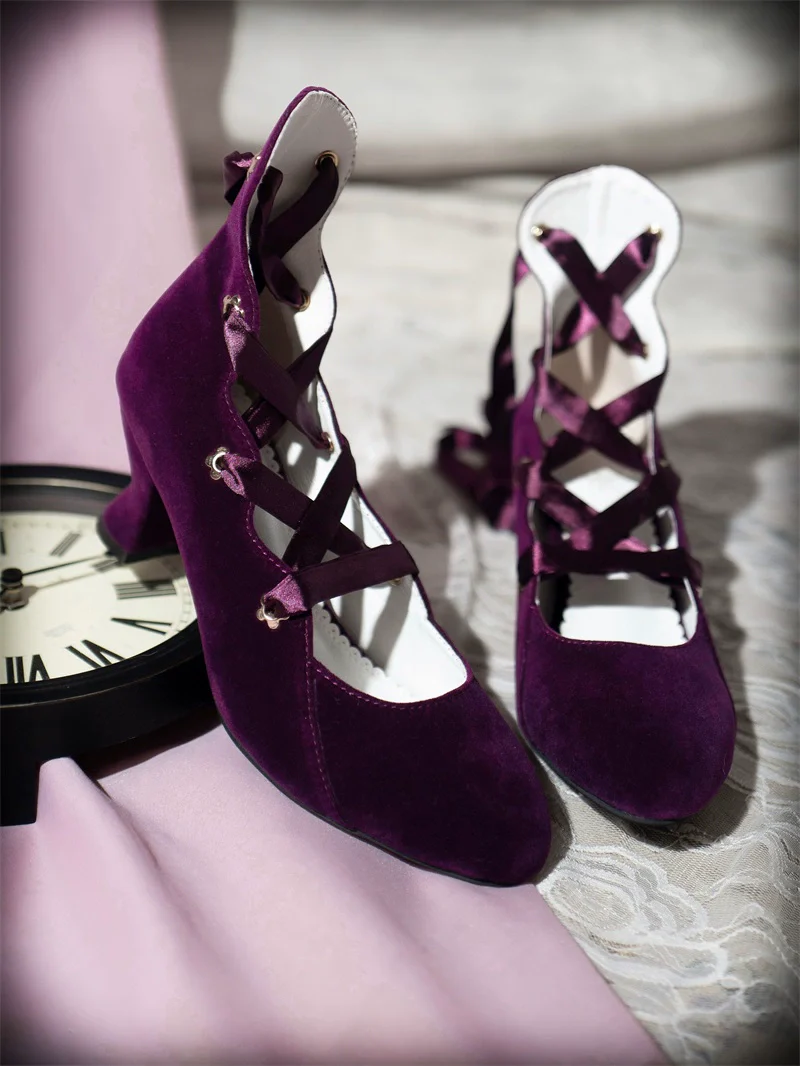 MR.Qiutian - Forbidden Dance - Elegant Lolita Velvet Shoes, Adjustable Lace-Up Straps - Image 33