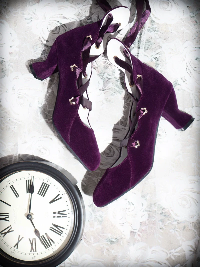 MR.Qiutian - Forbidden Dance - Elegant Lolita Velvet Shoes, Adjustable Lace-Up Straps - Image 36