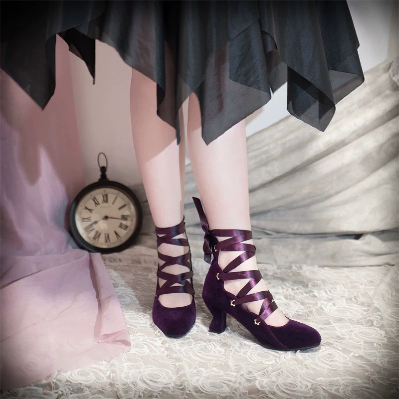 MR.Qiutian - Forbidden Dance - Elegant Lolita Velvet Shoes, Adjustable Lace-Up Straps - Image 5