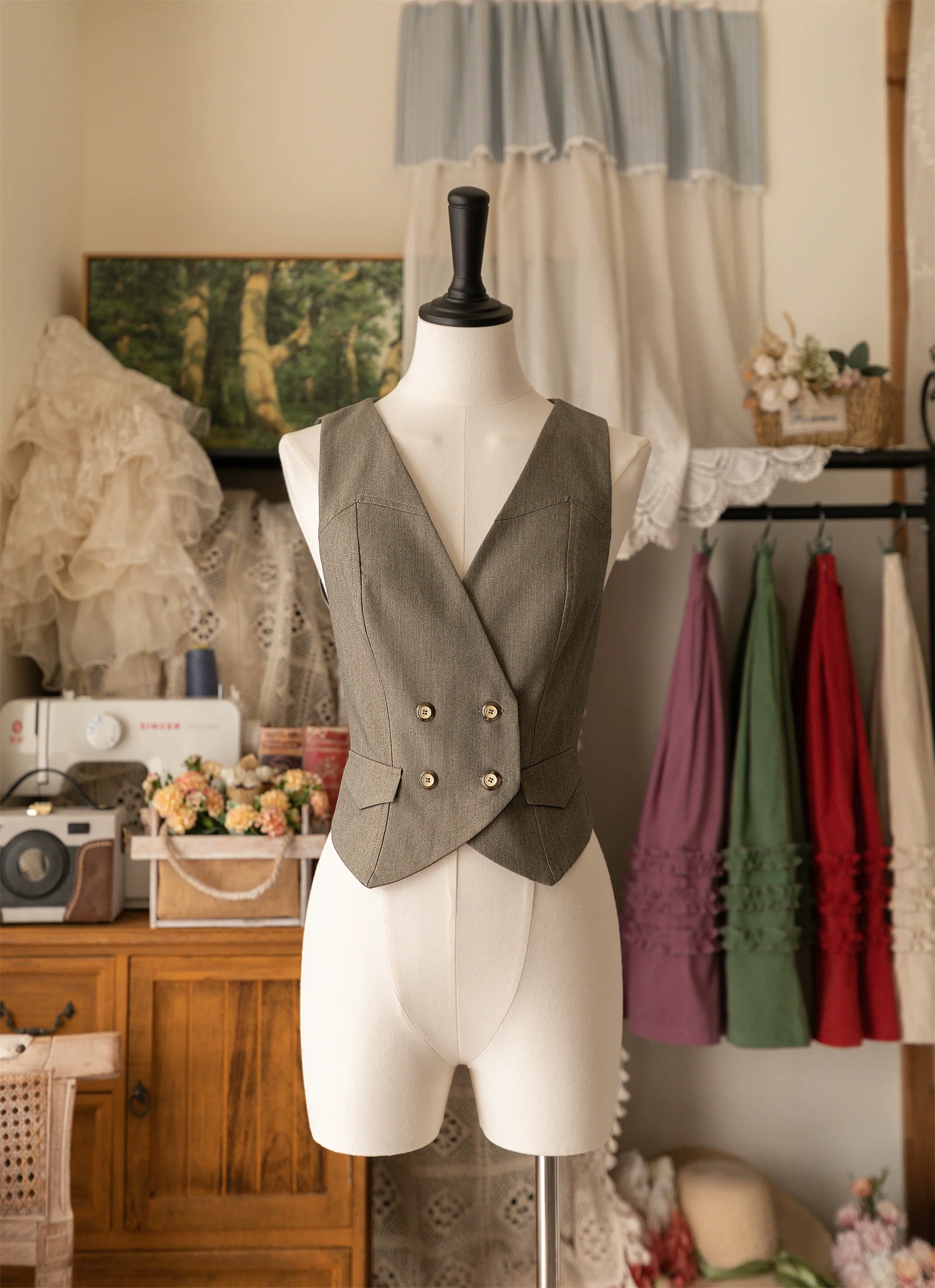 Forest Basket - Elegant Lolita Vest V Collar Retro Waistcoat - Image 10