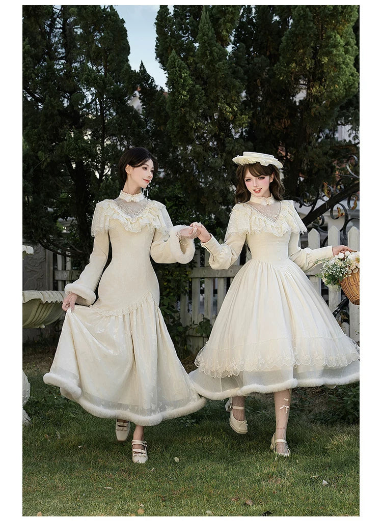 Winter Island Memory - Elegant Lolita Winter Coat & OP Dress Set - Image 10
