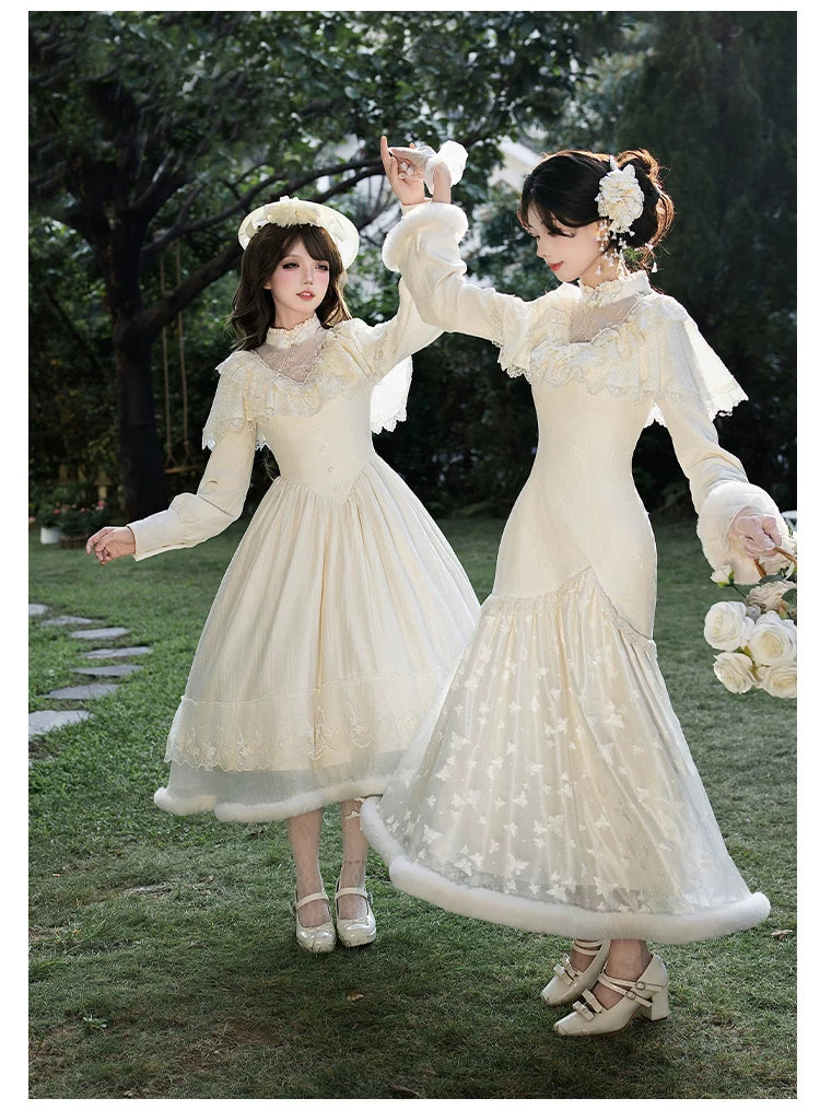 Winter Island Memory - Elegant Lolita Winter Coat & OP Dress Set - Image 11