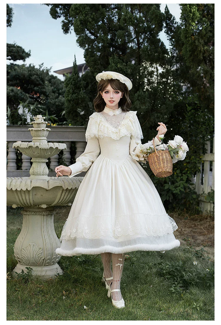 Winter Island Memory - Elegant Lolita Winter Coat & OP Dress Set - Image 16