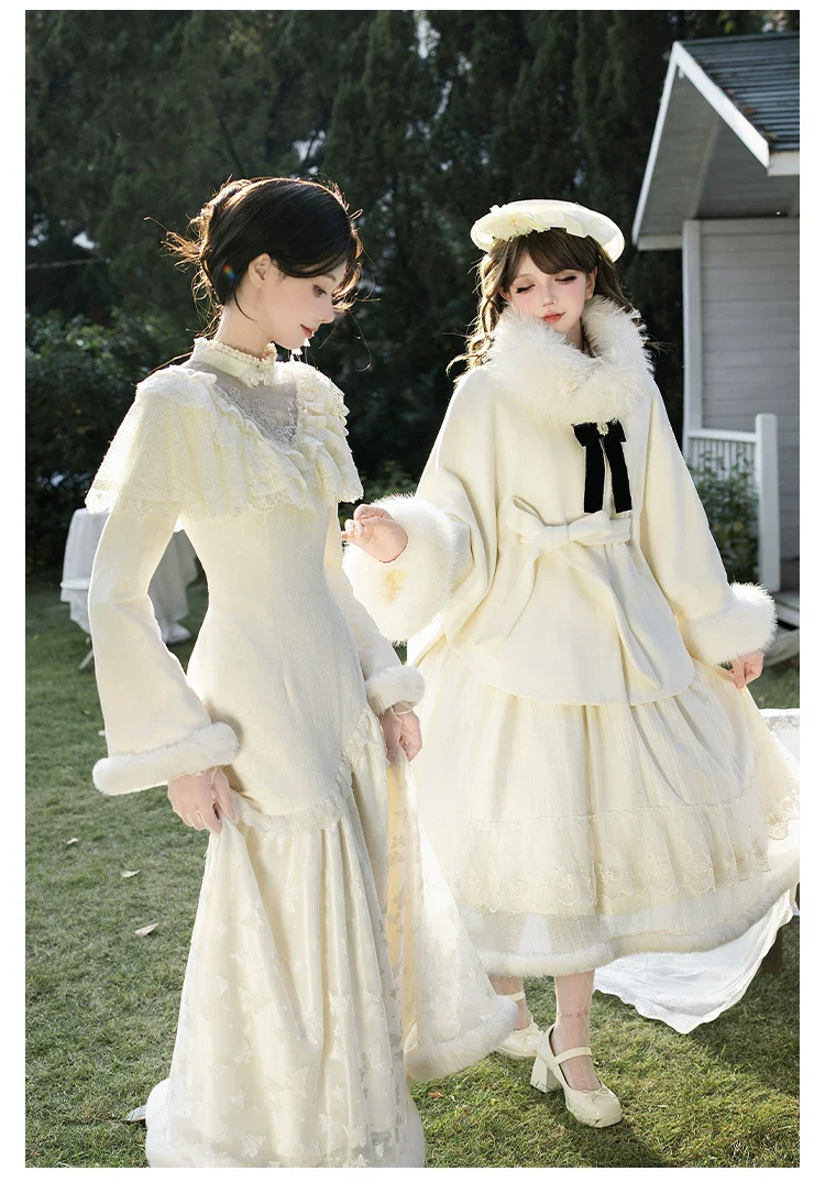 Winter Island Memory - Elegant Lolita Winter Coat & OP Dress Set - Image 3