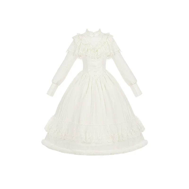 Winter Island Memory - Elegant Lolita Winter Coat & OP Dress Set - Image 38