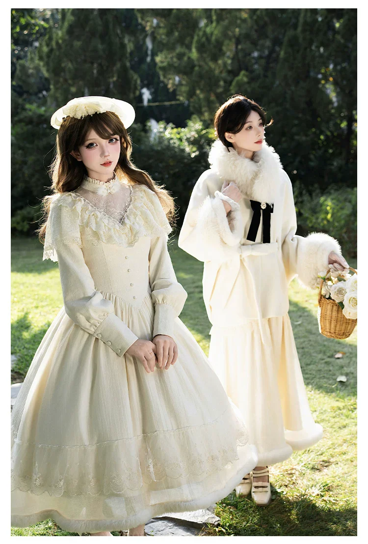 Winter Island Memory - Elegant Lolita Winter Coat & OP Dress Set - Image 5