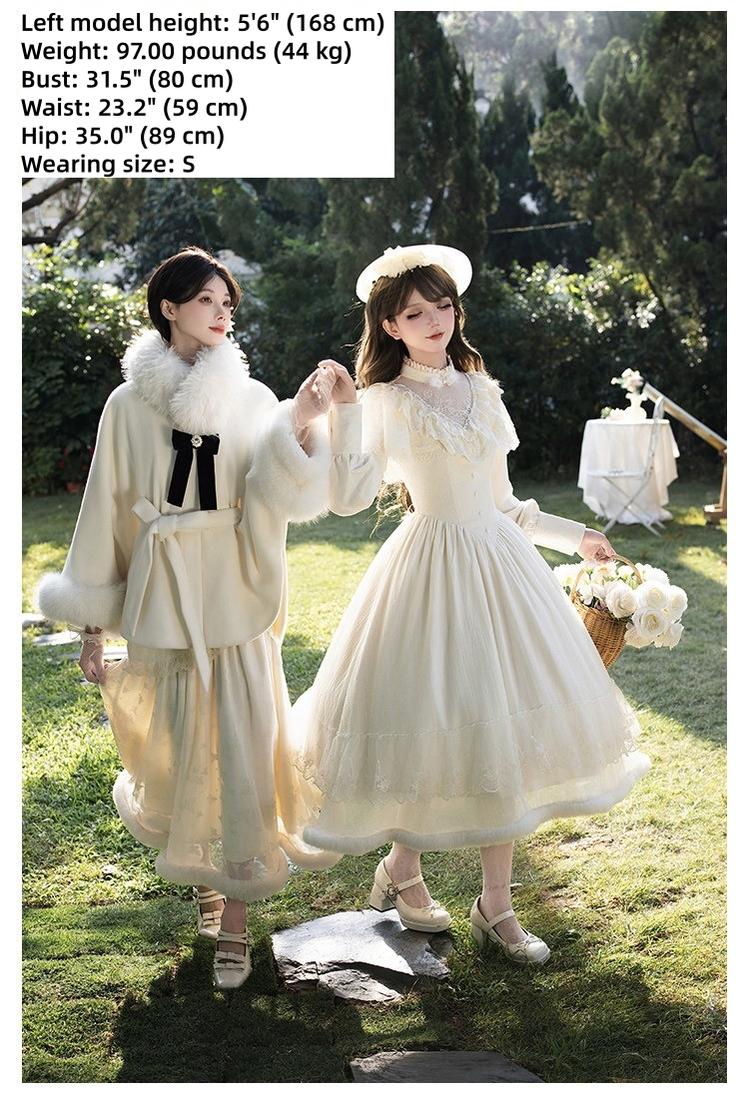 Winter Island Memory - Elegant Lolita Winter Coat & OP Dress Set - Image 6