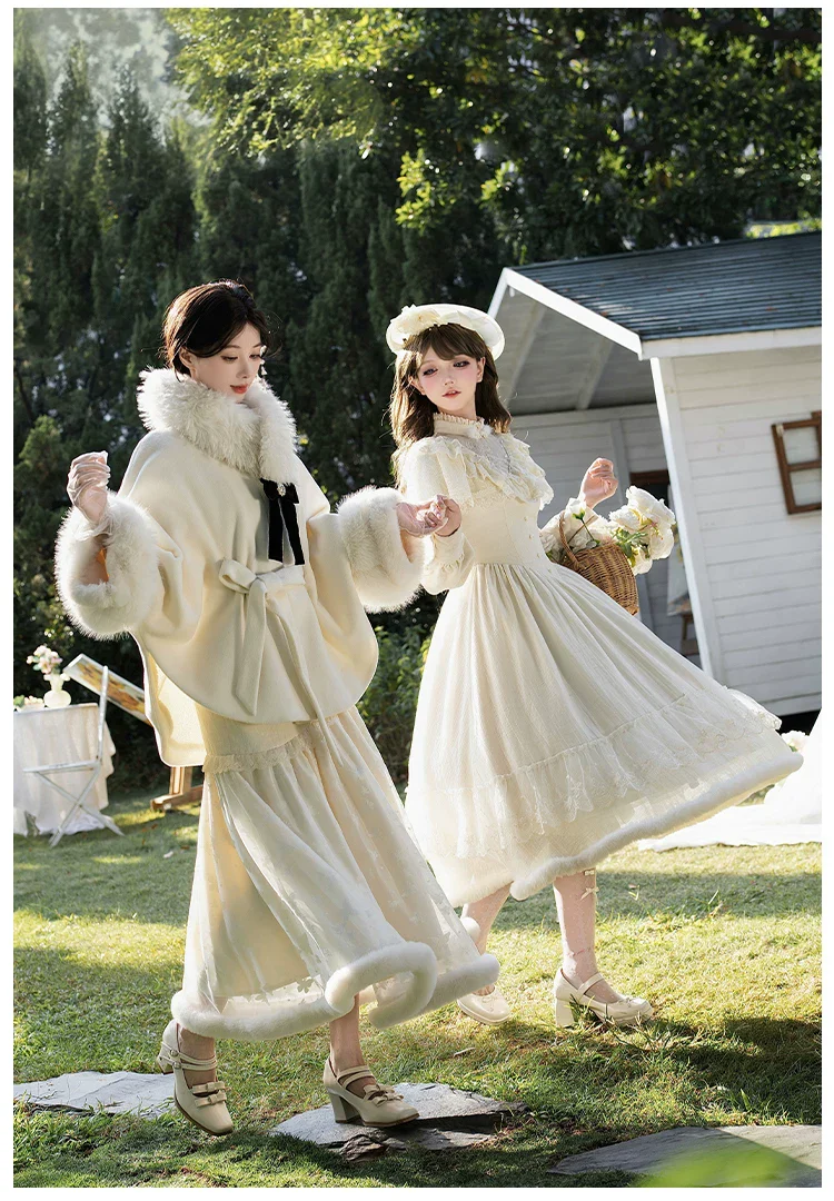 Winter Island Memory - Elegant Lolita Winter Coat & OP Dress Set - Image 7