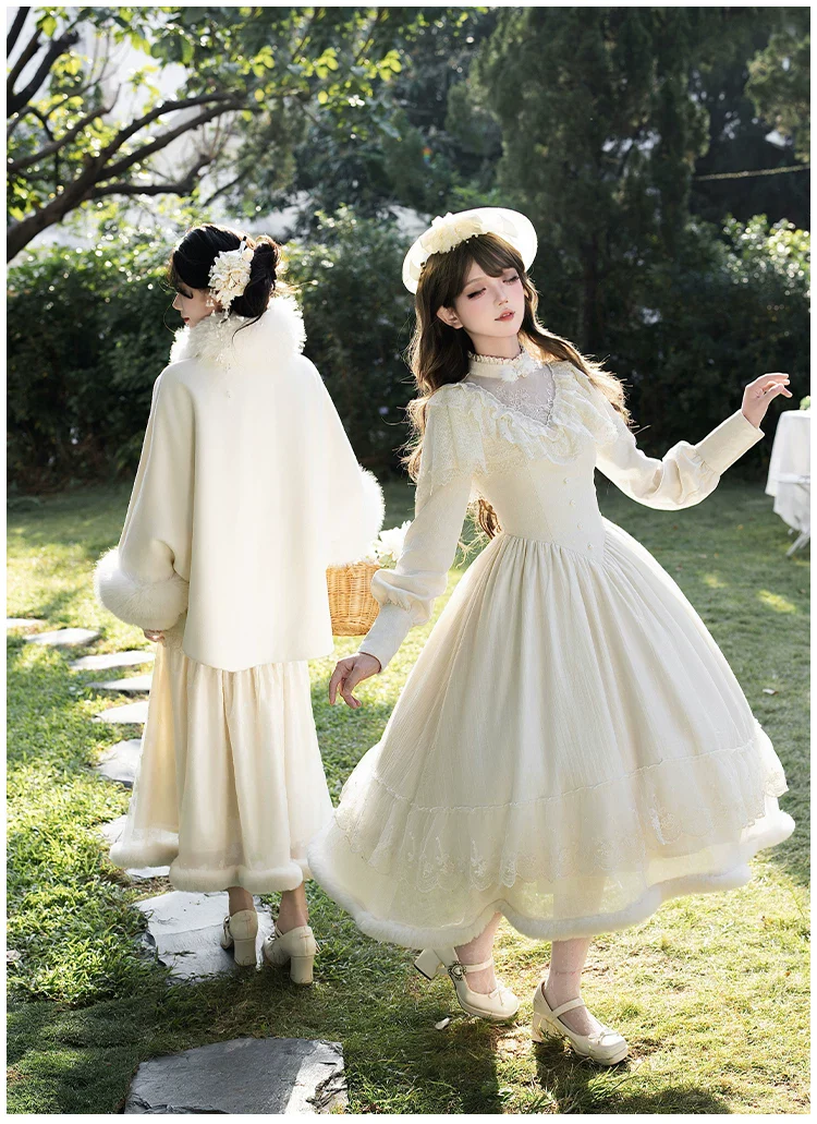 Winter Island Memory - Elegant Lolita Winter Coat & OP Dress Set - Image 8