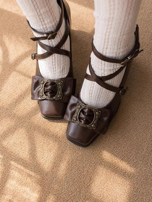 MODO - Frame Cocoa - Elegant Mid-Heel Lolita Shoes With Square Toe - Image 6