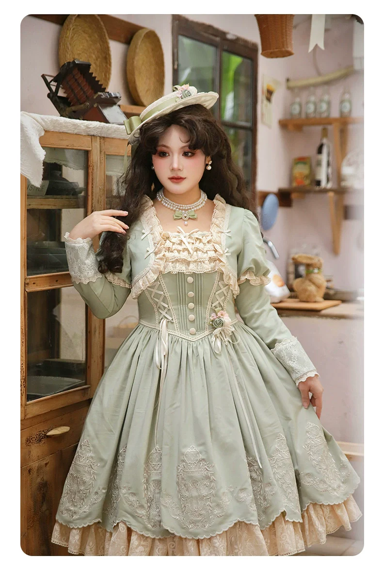 Amber Realm - Dream Strings - Embroidered Classic Lolita OP Dress, Princess Sleeves - Image 16