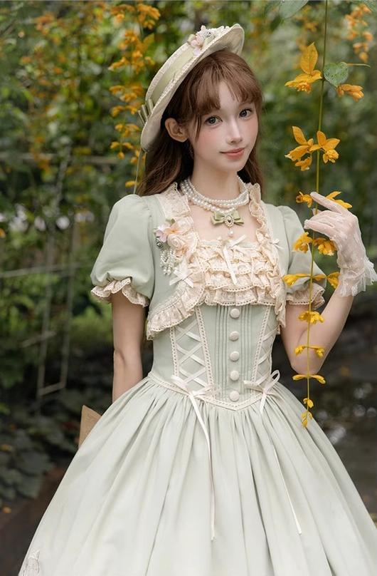 Amber Realm - Dream Strings - Embroidered Classic Lolita OP Dress, Princess Sleeves - Image 17