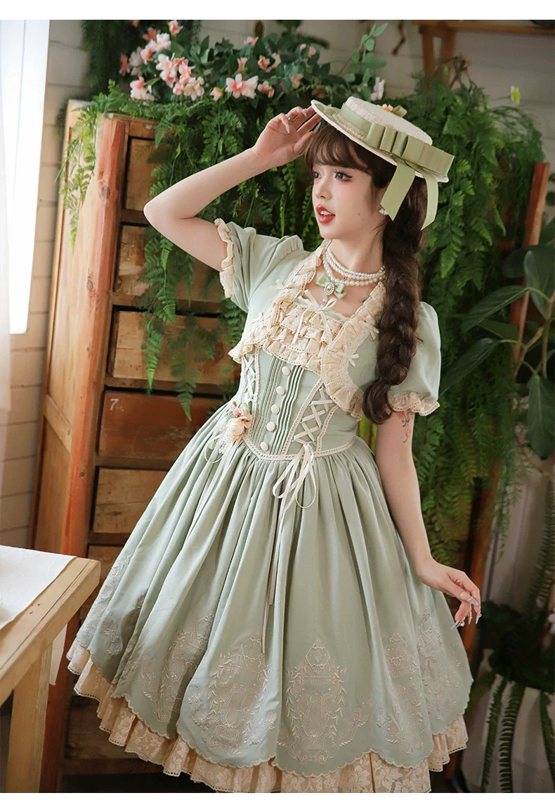 Amber Realm - Dream Strings - Embroidered Classic Lolita OP Dress, Princess Sleeves - Image 18