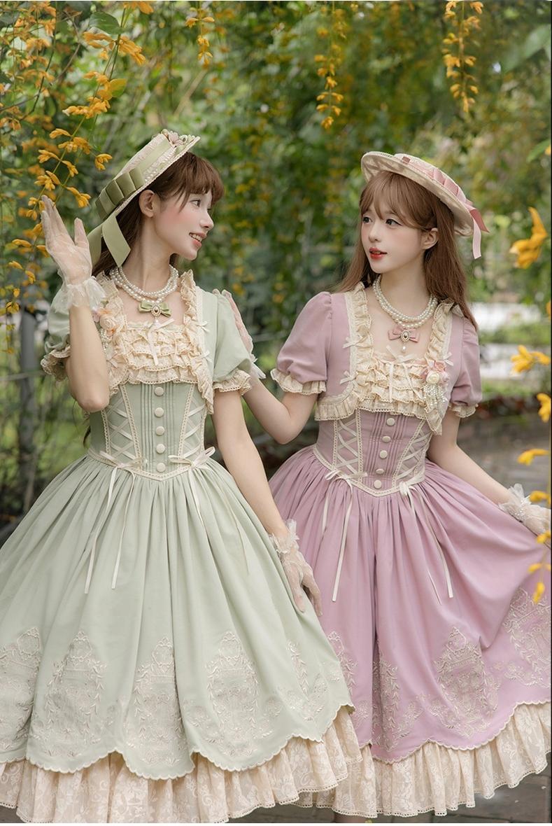 Amber Realm - Dream Strings - Embroidered Classic Lolita OP Dress, Princess Sleeves - Image 2