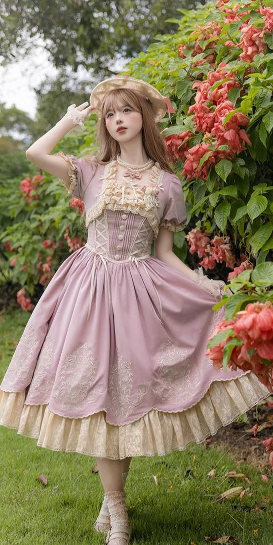 Amber Realm - Dream Strings - Embroidered Classic Lolita OP Dress, Princess Sleeves - Image 21