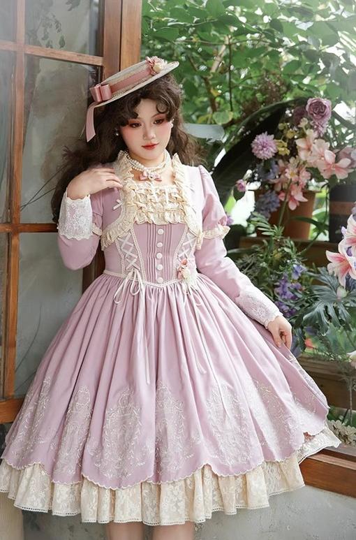 Amber Realm - Dream Strings - Embroidered Classic Lolita OP Dress, Princess Sleeves - Image 23