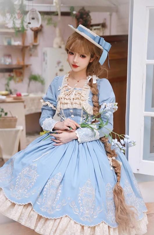 Amber Realm - Dream Strings - Embroidered Classic Lolita OP Dress, Princess Sleeves - Image 29