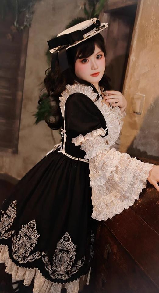 Amber Realm - Dream Strings - Embroidered Classic Lolita OP Dress, Princess Sleeves - Image 33