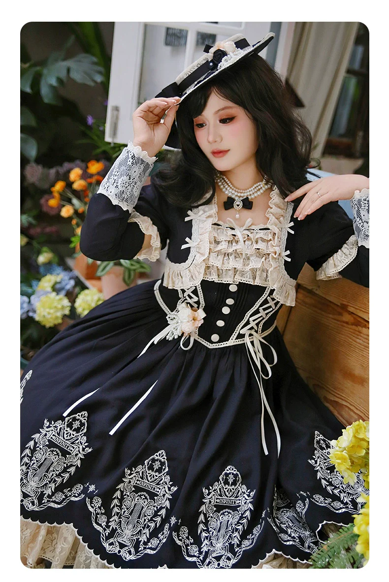 Amber Realm - Dream Strings - Embroidered Classic Lolita OP Dress, Princess Sleeves - Image 34