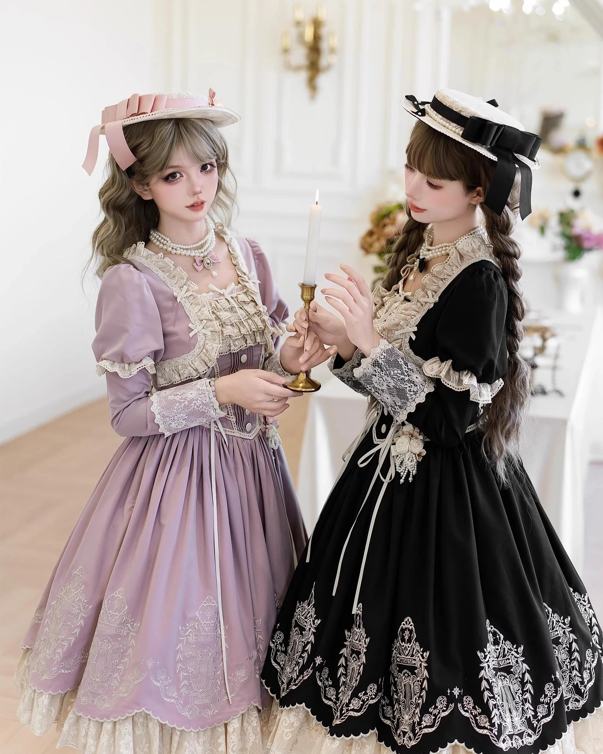 Amber Realm - Dream Strings - Embroidered Classic Lolita OP Dress, Princess Sleeves - Image 5