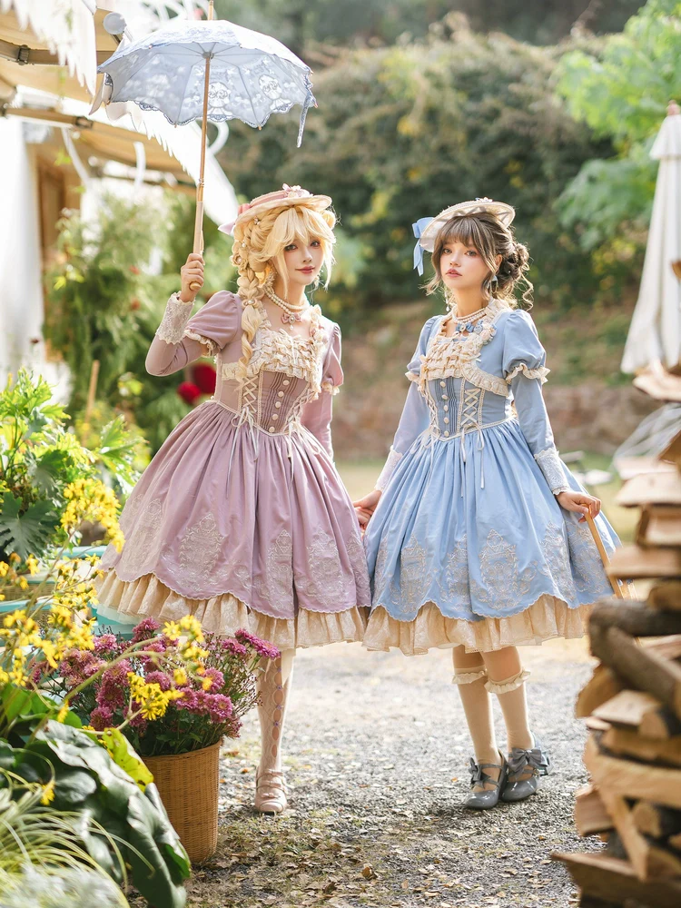 Amber Realm - Dream Strings - Embroidered Classic Lolita OP Dress, Princess Sleeves - Image 6
