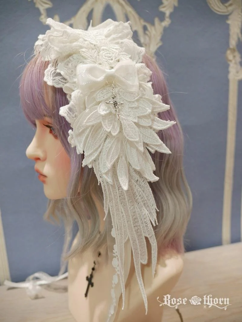 Rose Thorn - Angel Wings - Embroidered Crafted Headband Elegant Lolita Hair Accessories - Image 3
