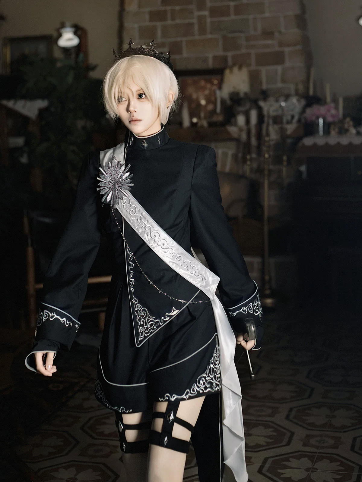 Oathbound Sword - Embroidery Ouji Lolita Set, High-Low Hem Coat - Image 12