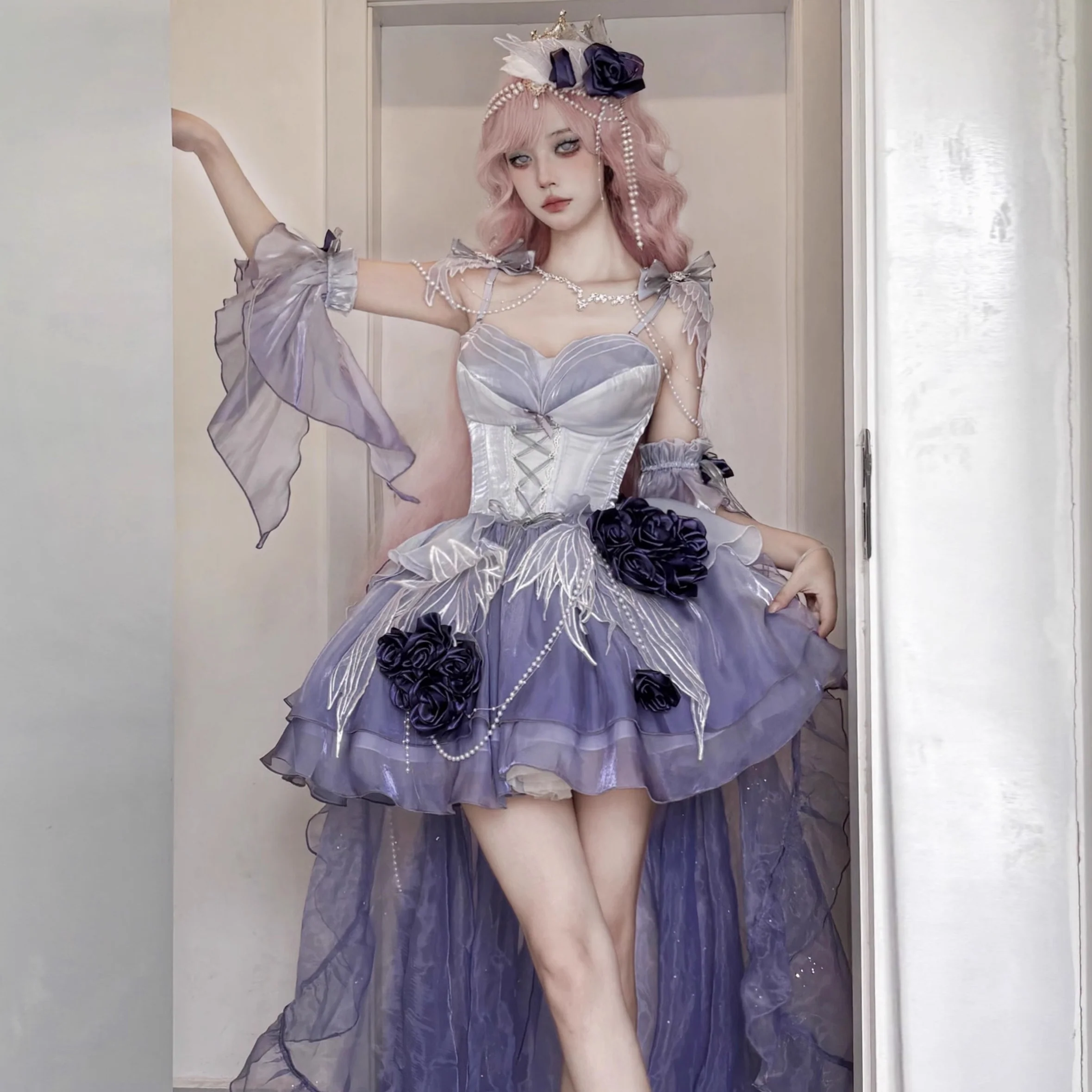 Meowing and fruity - Swan Fantasy - Fairy Lolita Short JSK Ballet-Style Jumper Dress - Image 10