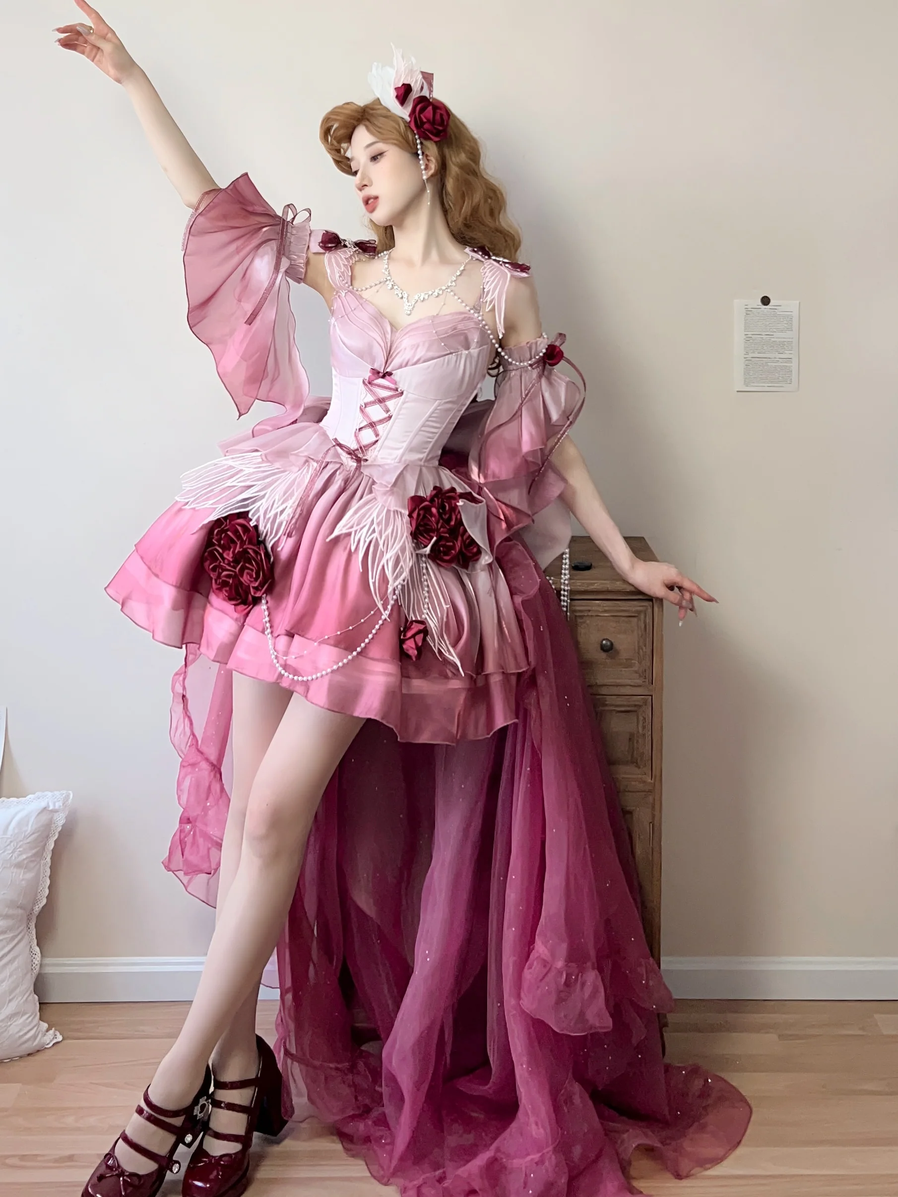 Meowing and fruity - Swan Fantasy - Fairy Lolita Short JSK Ballet-Style Jumper Dress - Image 2