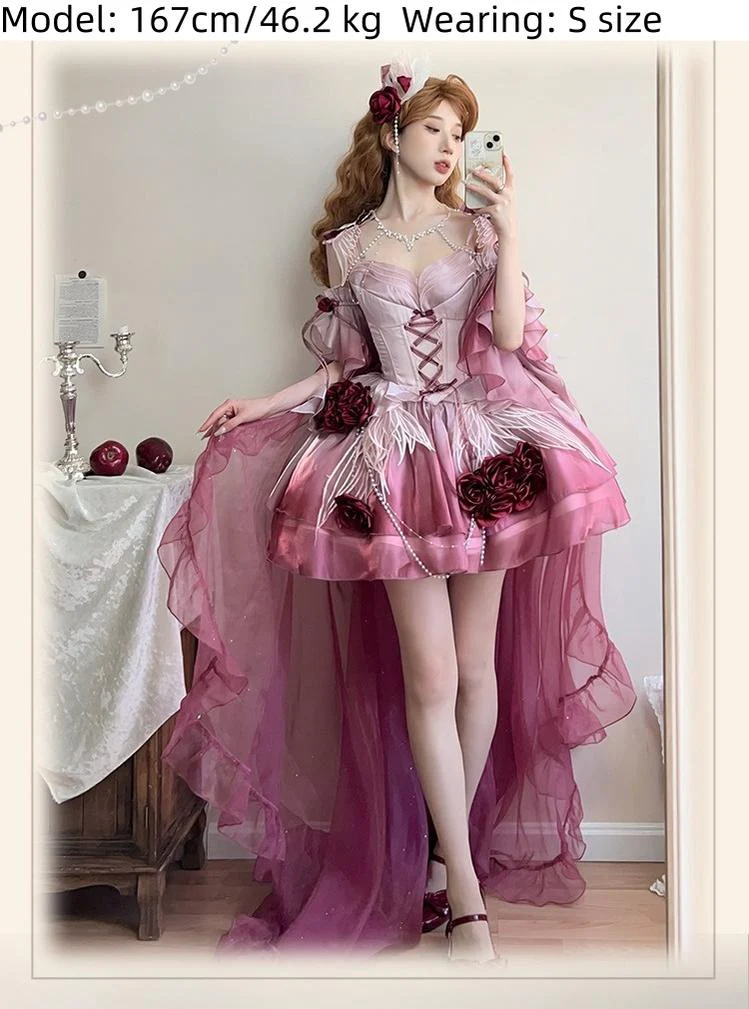 Meowing and fruity - Swan Fantasy - Fairy Lolita Short JSK Ballet-Style Jumper Dress - Image 3