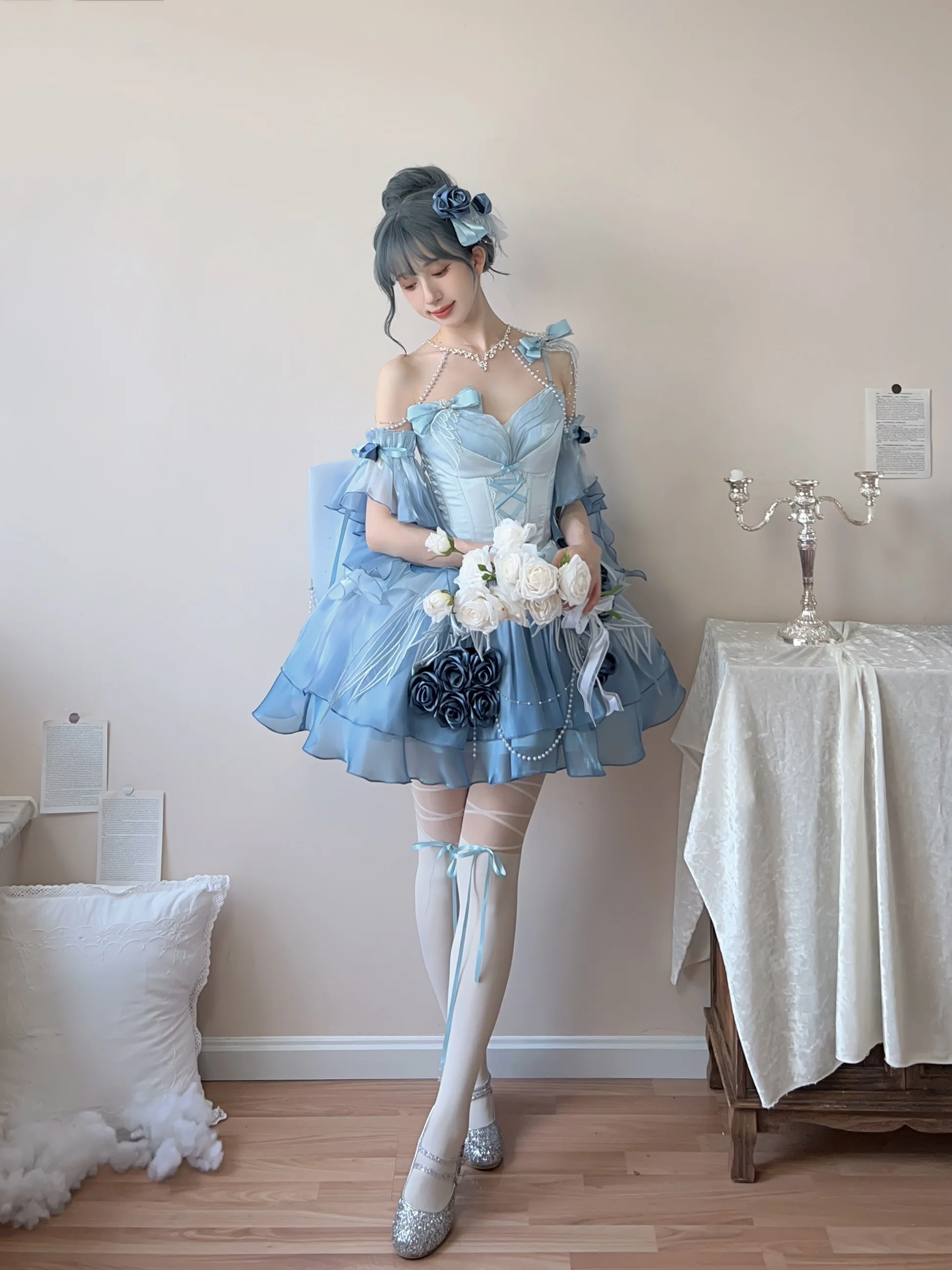 Meowing and fruity - Swan Fantasy - Fairy Lolita Short JSK Ballet-Style Jumper Dress - Image 4