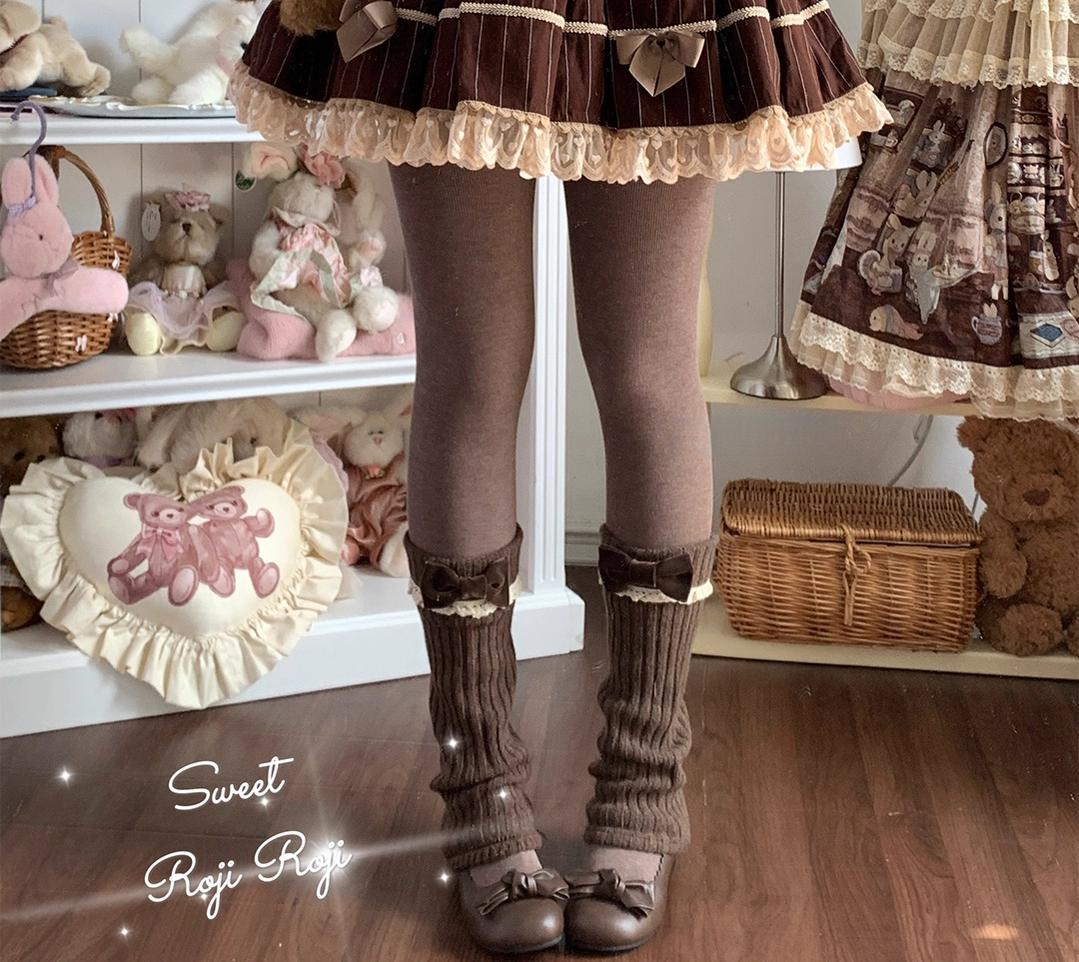 Roji Roji - Flared-Hem Lolita Leg Warmers, Velvet Bows - Image 12