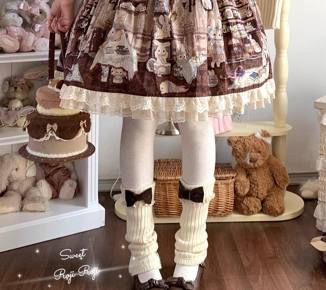 Roji Roji - Flared-Hem Lolita Leg Warmers, Velvet Bows - Image 8