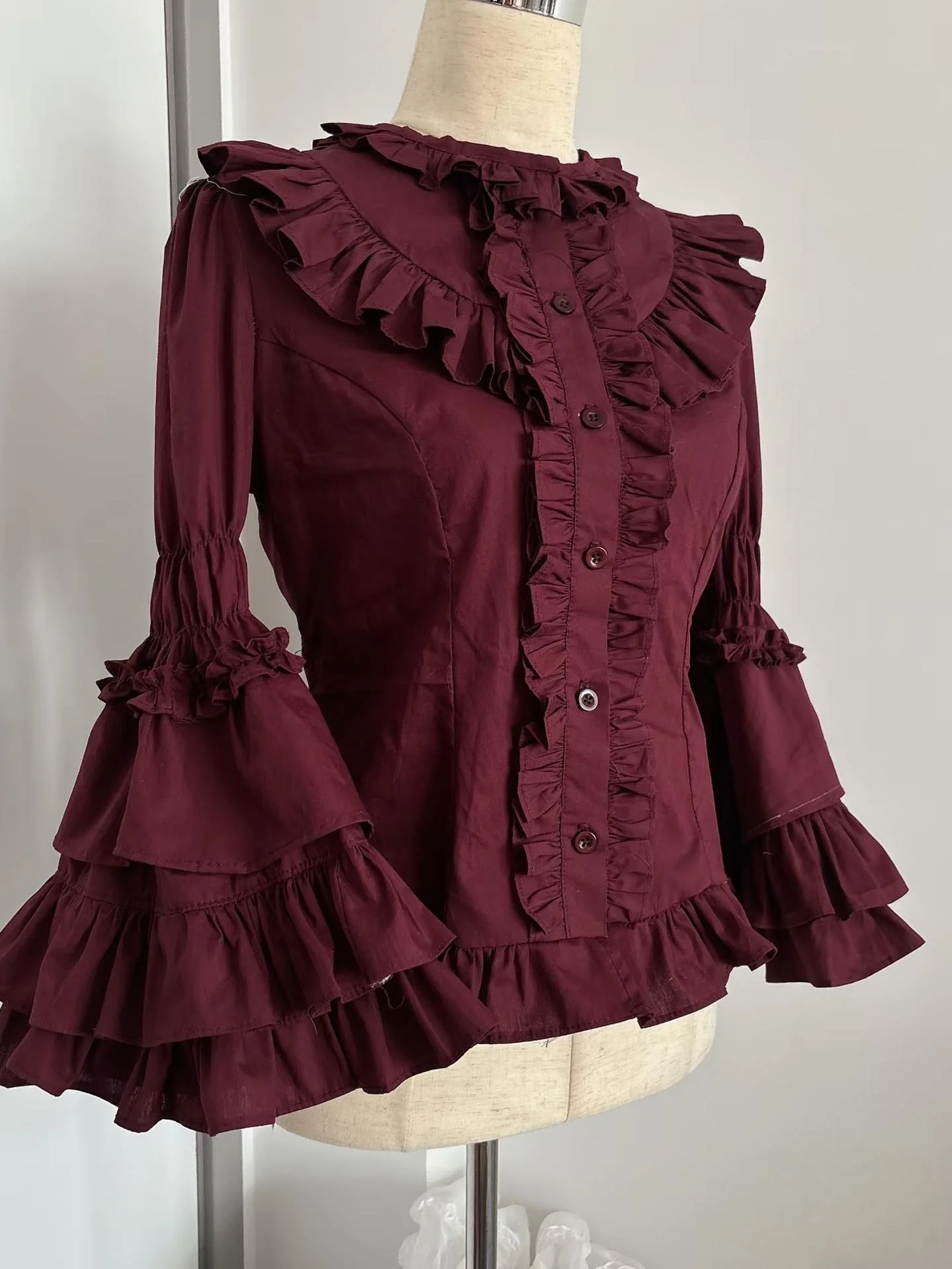 TaTaTa Lolita - Burgundy Rose - Floral Printed Old School Lolita JSK, Elegant Cape - Image 13
