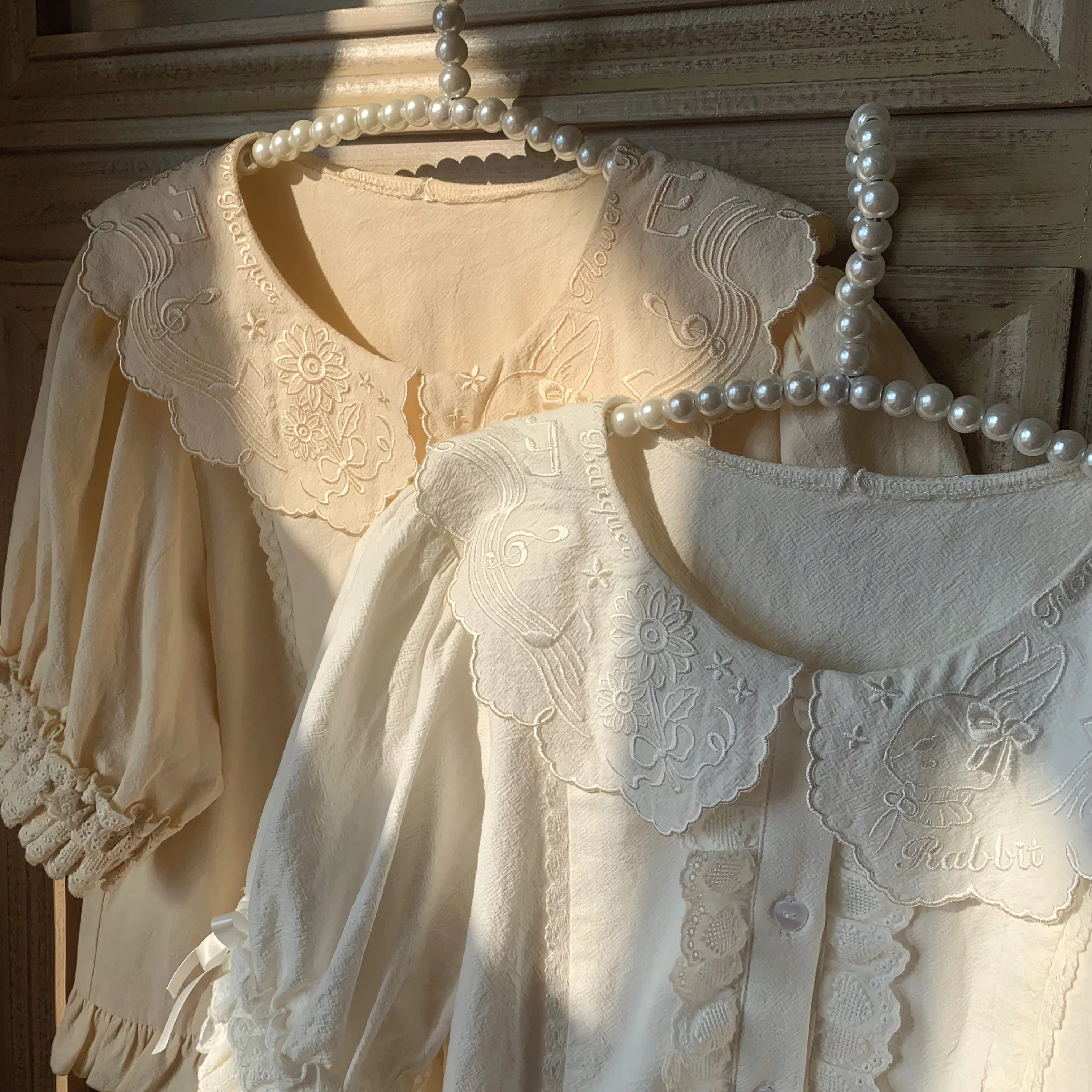 Flower Banquet - Kawaii Lolita Cotton Bunny Embroidery Blouse - Image 2